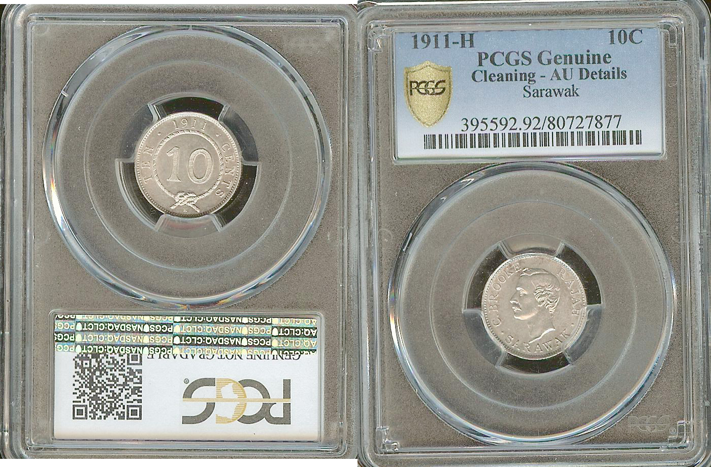 Sarawak 10 cents 1911H PCGS AU